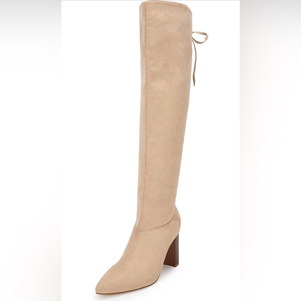 New LAICIGO Women's Pointed Toe Tall Boots Knee High Lace Up Chunky Stac…